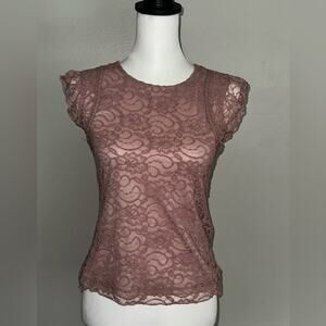 Pink Lace Short Sleeve Top Size  XS  French Brand